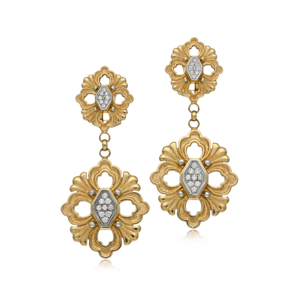 View full screen - View 1 of Lot 137. Pair of diamond earrings, ‘Opera Tulle’.
