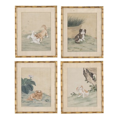 View full screen - View 1 of Lot 869. FOUR CHINESE PAINTINGS OF DOGS 20TH CENTURY.