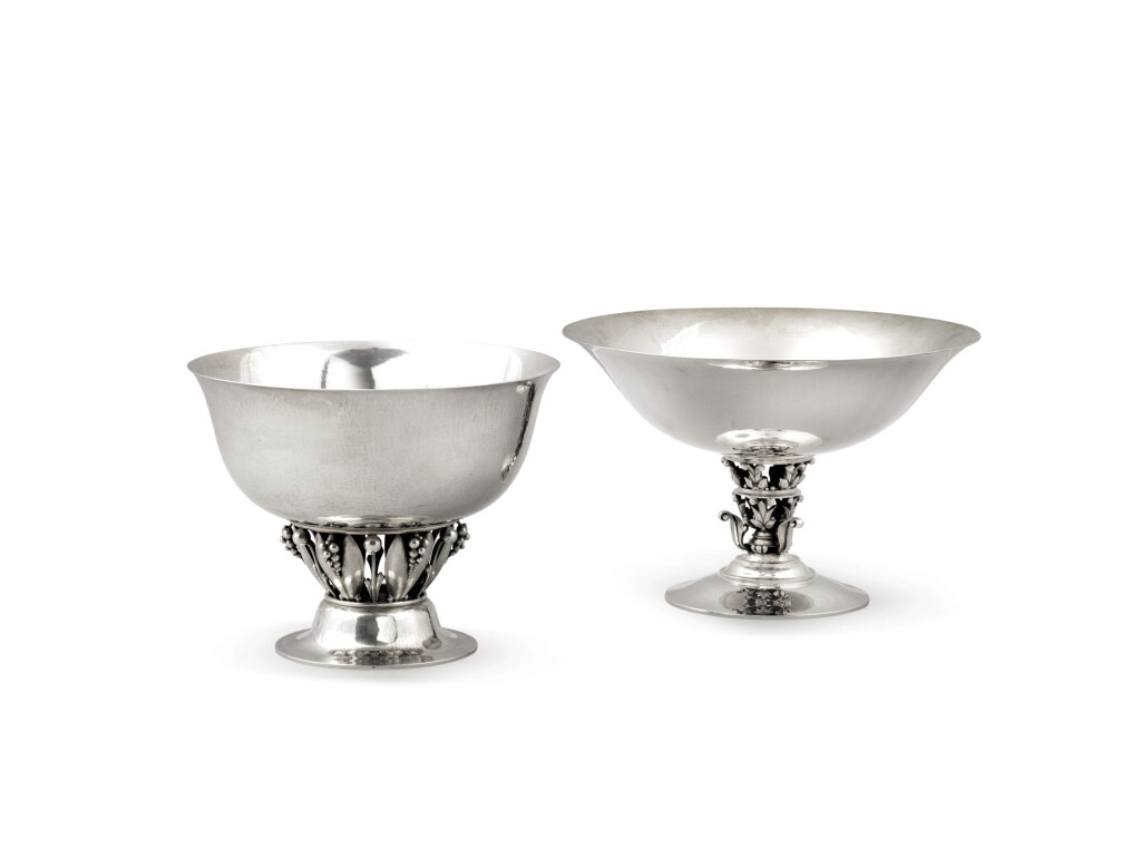 View full screen - View 1 of Lot 24. Two circular silver cup and bowl, Jensen, Copenhagen, 20th century | Deux coupes rondes en argent, par Jensen, Copenhague, XXe siècle.