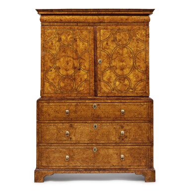 View full screen - View 1 of Lot 218. A George I Burr Walnut Cabinet on Chest, Circa 1720.