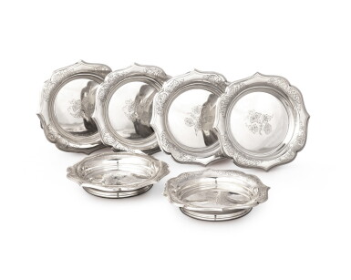 View full screen - View 1 of Lot 58. A set of six Dutch silver bottle coasters, Johannes Mattheus van Kempen, Utrecht or Voorschoten, between 1846-1854 | Ensemble de six dessous de carafe en argent par Johannes Mattheus van Kempen, Utrecht ou Voorschoten, 1846-1854.