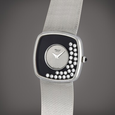 View full screen - View 1 of Lot 408. Happy Diamonds, Reference 2106 | A white gold wristwatch with bracelet and floating diamonds | Circa 1978.