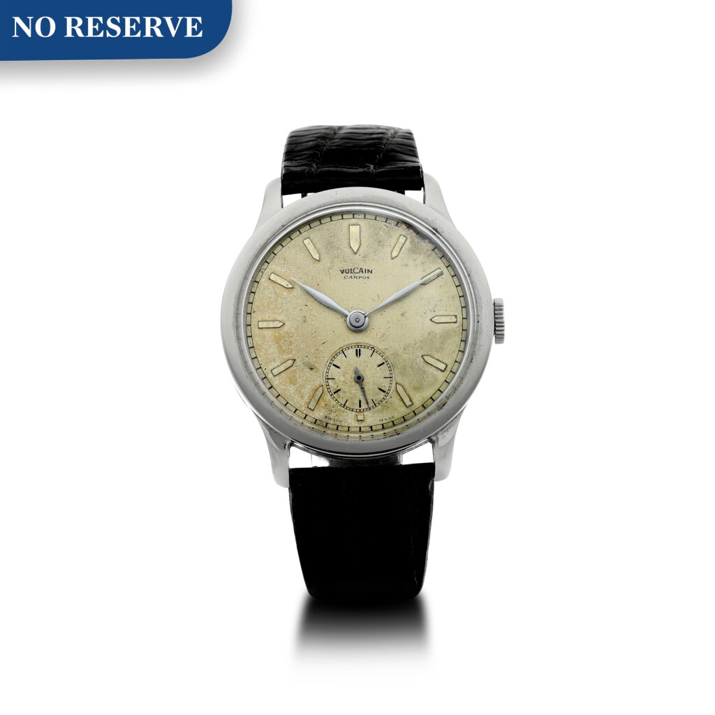 View full screen - View 1 of Lot 128. VULCAIN | A STAINLESS STEEL WRISTWATCH, CIRCA 1960.