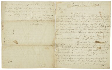 View full screen - View 1 of Lot 2101. Adams, John. Manuscript letter signed, to Tench Coxe, May 1792.