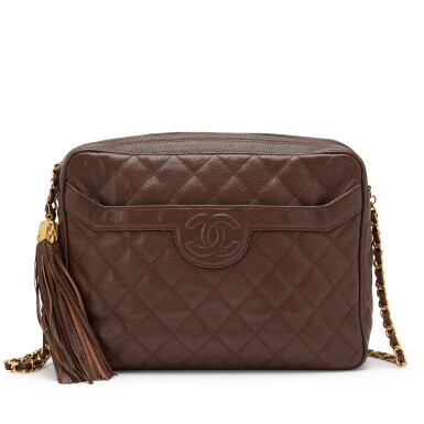 View full screen - View 1 of Lot 129. Vintage Brown Quilted Caviar Camera Bag Gold Hardware, 1991-1994.