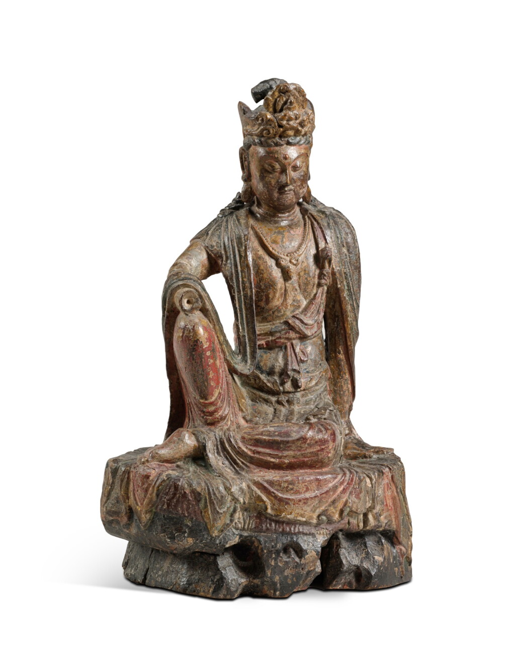 View full screen - View 1 of Lot 46. A rare carved and polychrome wood statue of Avalokiteshvara Song-Jin dynasty | 宋至金 木雕加彩觀世音菩薩坐像.
