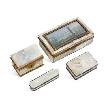 View full screen - View 1 of Lot 80. A Group of Four Mother-of-Pearl Objects of Vertu, Early 19th Century.