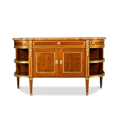 View full screen - View 1 of Lot 108. A Louis XVI gilt-bronze mounted mahogany commode à l'anglaise by RVLC, late 18th century.