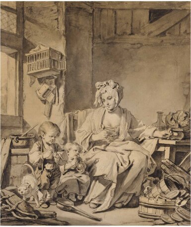 View full screen - View 1 of Lot 18. JEAN-BAPTISTE GREUZE | RECTO AND VERSO: LE BÉNÉDICITÉ.