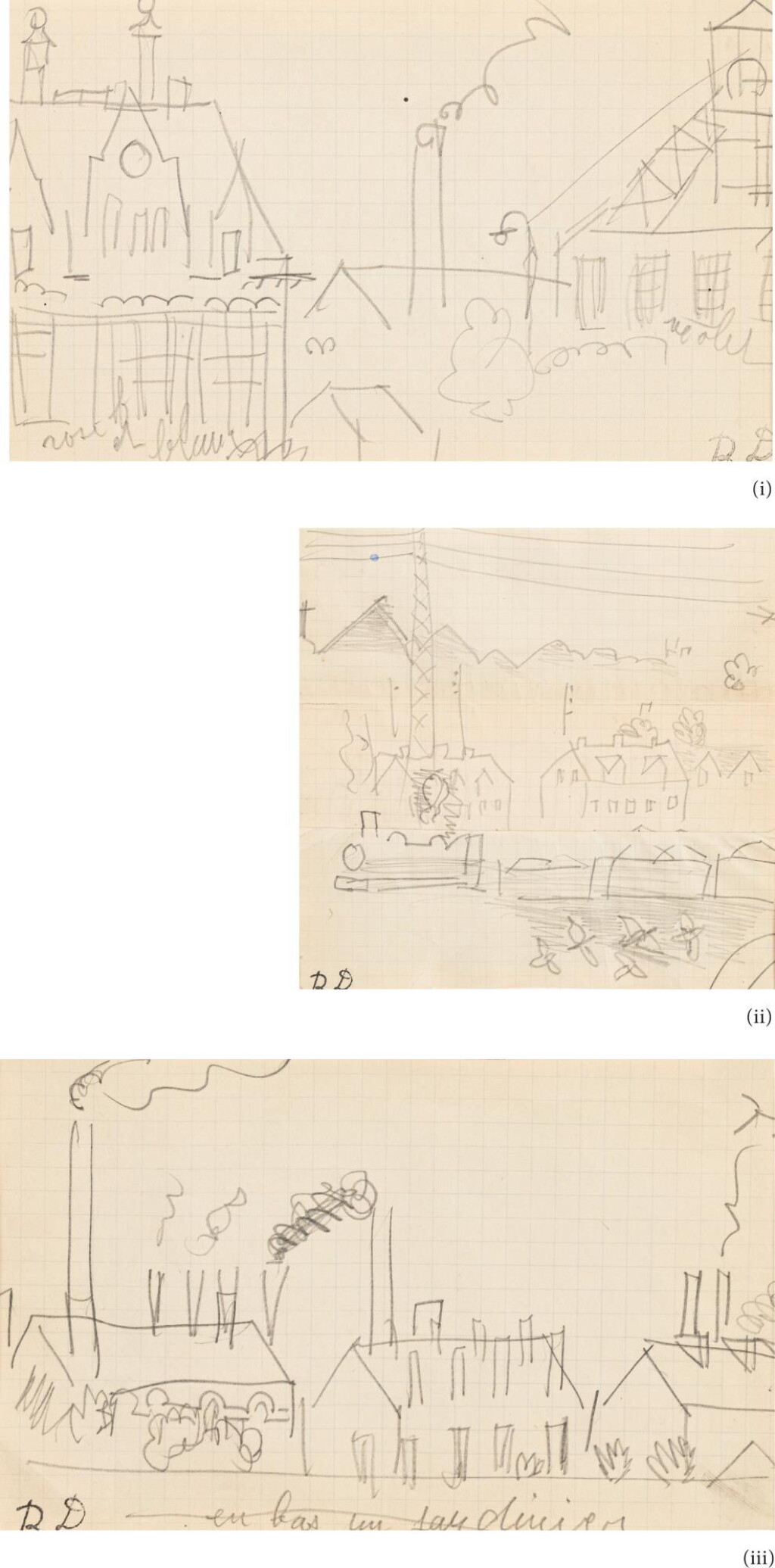 View full screen - View 1 of Lot 198. RAOUL DUFY | TROIS DESSINS : (I) PAYSAGE À LA CHEMINÉE (II) PAYSAGE AU TRAIN (III) VUE D'USINES.