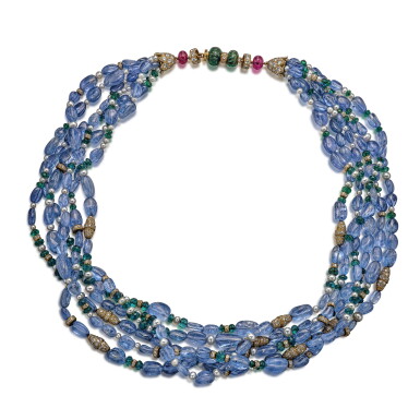 View full screen - View 1 of Lot 1821. Coloured Stone, Diamond and Seed Pearl Necklace | 寶格麗 | 彩色寶石 配 鑽石 及 珍珠 項鏈.