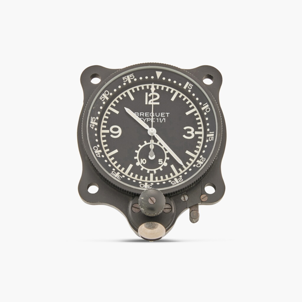 View full screen - View 1 of Lot 438. No. 23701 Type 11 | A dashboard-mounted black anodized stainless steel aeronautical flyback chronograph clock, Circa 1960s.