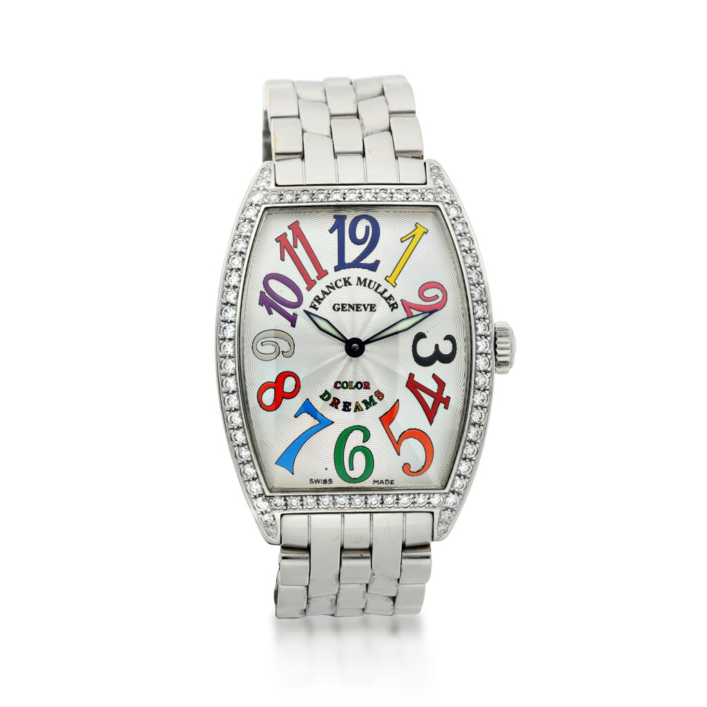 View full screen - View 1 of Lot 556. FRANCK MULLER | REFERENCE 2852 QZ CINTRÉE CURVEX 'COLOR DREAMS' A STAINLESS STEEL AND DIAMOND-SET TONNEAU-SHAPED AUTOMATIC WRISTWATCH WITH DATE, CIRCA 2018.