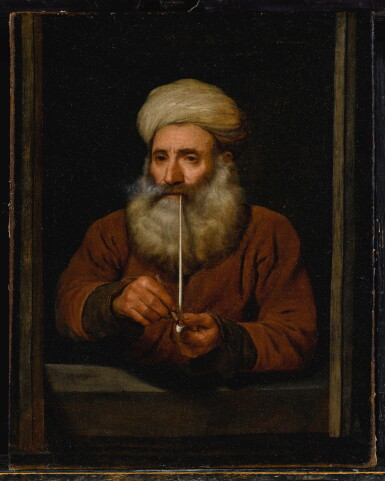 View full screen - View 1 of Lot 186. ATTRIBUTED TO MICHAEL SWEERTS | OLD MAN SMOKING A PIPE, WEARING A TURBAN, HALF-LENGTH.