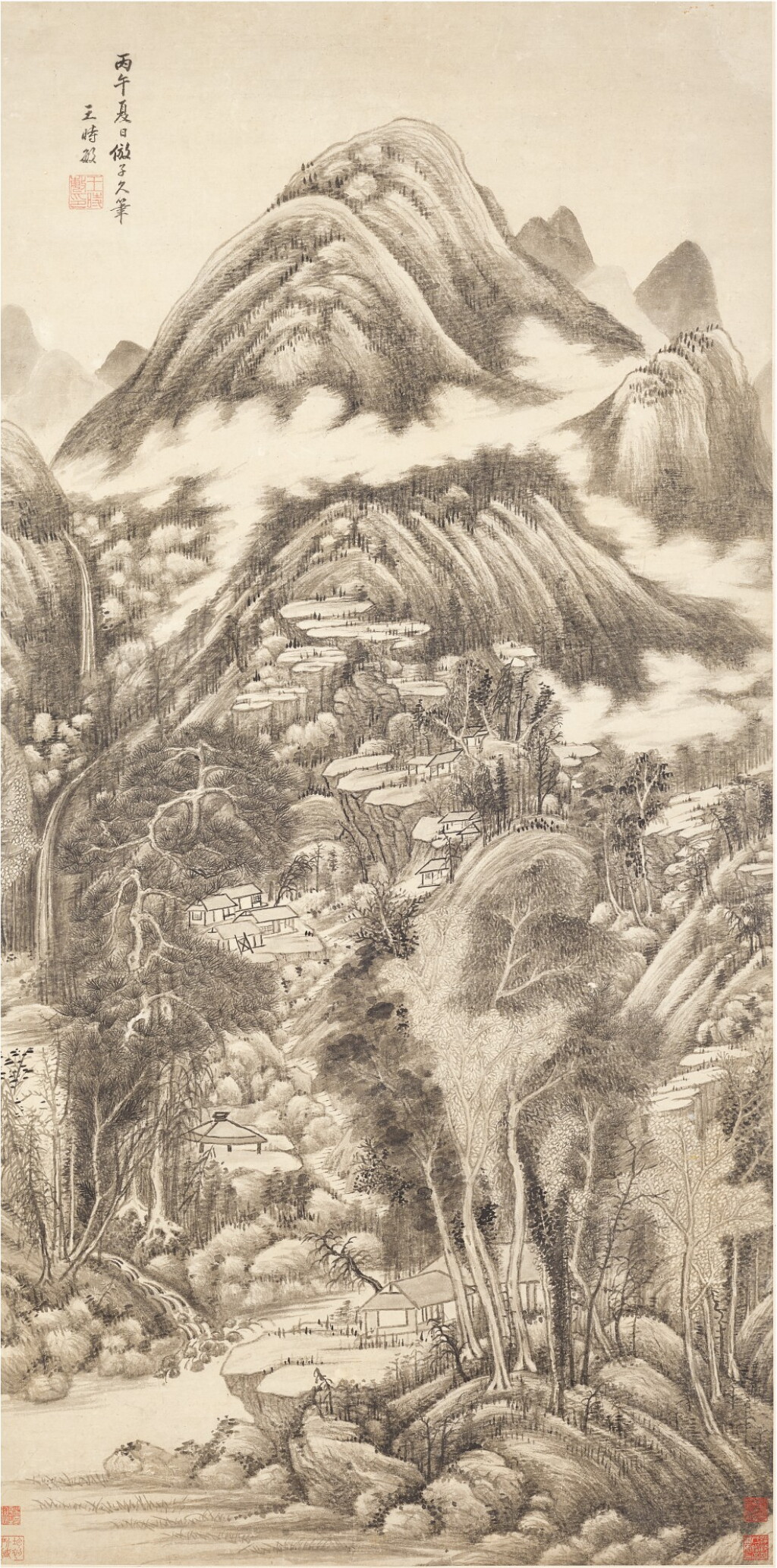 View full screen - View 1 of Lot 3077. Wang Shimin 1592-1680 王時敏 1592-1680 | Landscape 層巒疊嶂圖.