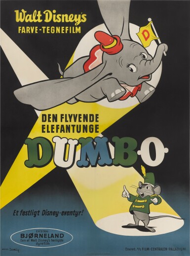 View full screen - View 1 of Lot 148. Dumbo (1941), re-release poster (1950s), Danish.