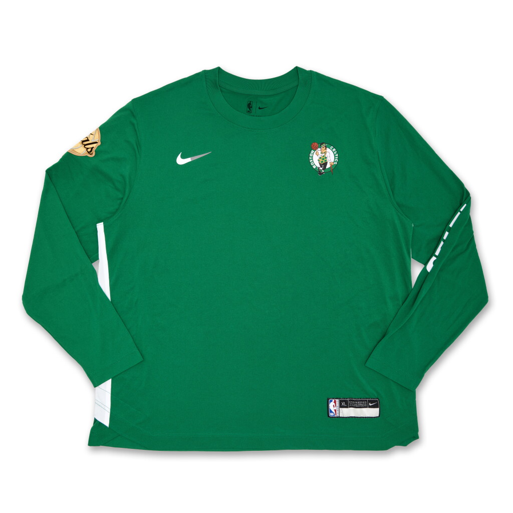 View full screen - View 1 of Lot 27. Derrick White Boston Celtics 2024 NBA Finals Game Worn Long Sleeve Shooting Shirt | Game 5.
