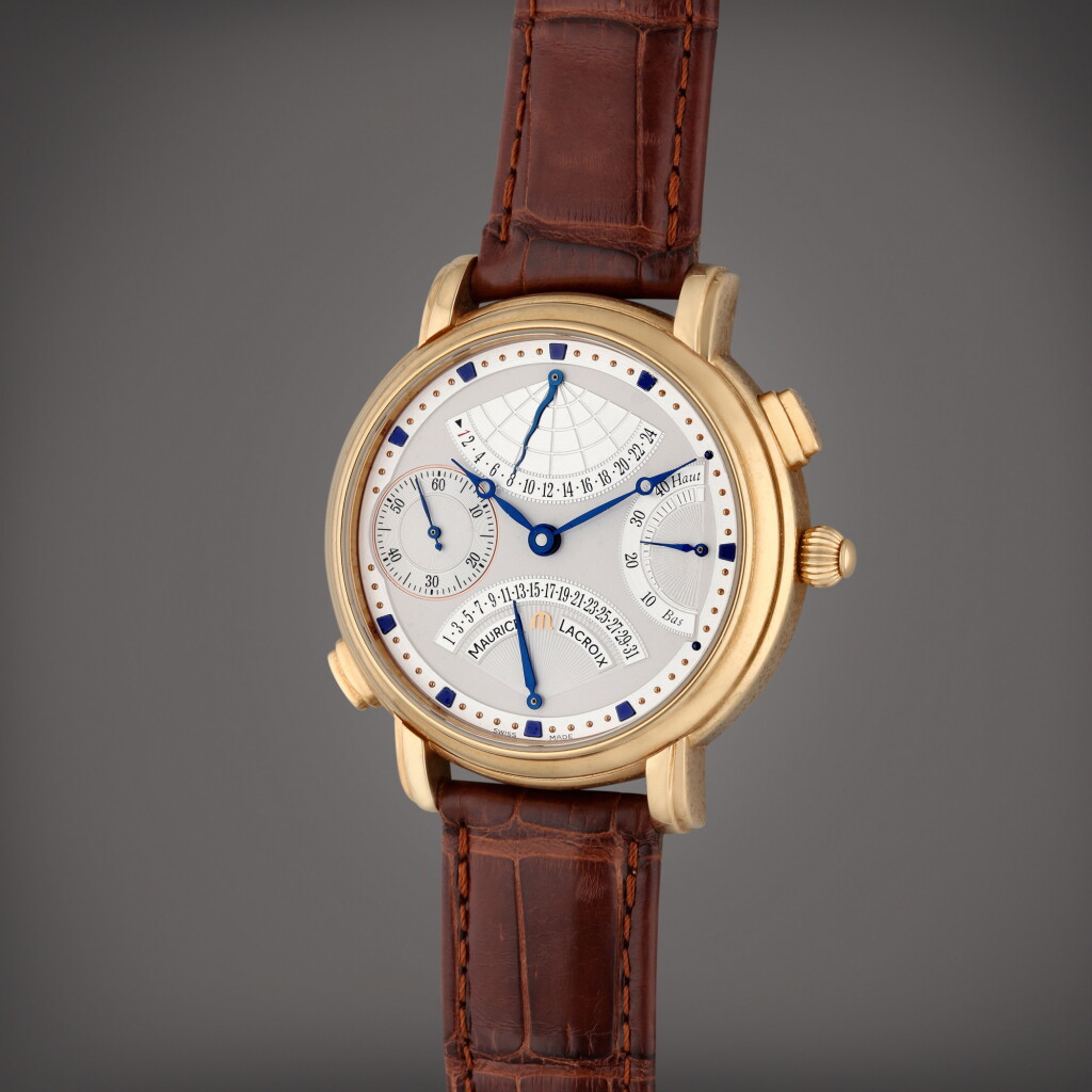 View full screen - View 1 of Lot 143. Reference MP7018 Masterpiece Double Retrograde | A pink gold dual time wristwatch with retrograde dual time, retrograde date, and power reserve indication, Circa 2010.