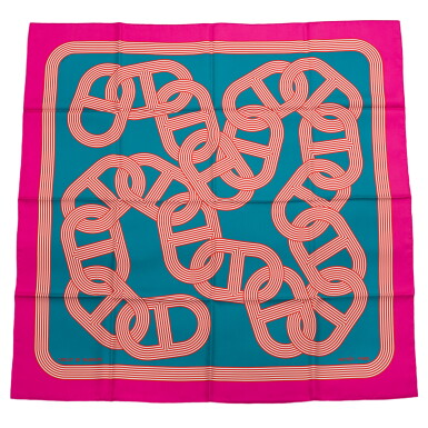 View full screen - View 1 of Lot 160. Hermès "Circuit 24 Faubourg" Silk Twill Scarf 90cm.