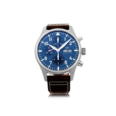 View full screen - View 1 of Lot 557. IWC | REFERENCE IW3777-14 PILOT'S WATCH LE PETIT PRINCE A STAINLESS STEEL AUTOMATIC CHRONOGRAPH WRISTWATCH WITH DAY AND DATE, CIRCA 2016.