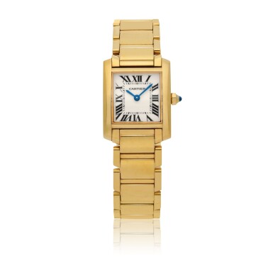 View full screen - View 1 of Lot 109. CARTIER | TANK FRANÇAISE, REF 2385 YELLOW GOLD WRISTWATCH WITH BRACELET CIRCA 2005 .
