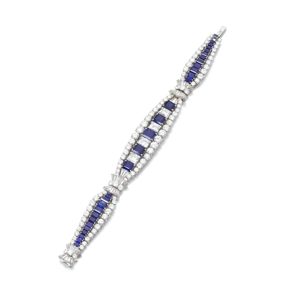 View full screen - View 1 of Lot 881. Sapphire and diamond bracelet.