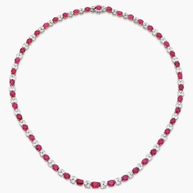View full screen - View 1 of Lot 892. Ruby and Diamond Necklace.