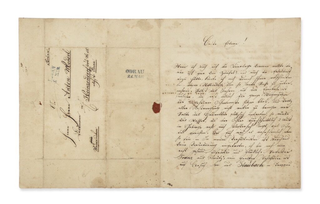 View full screen - View 1 of Lot 181. MENDEL, GREGOR | A remarkable letter, in German, from Mendel to his parents, in which he mentions Friedrich Franz.