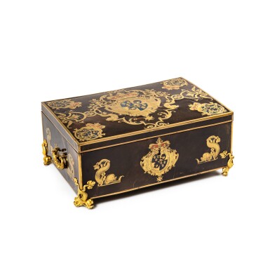 View full screen - View 1 of Lot 14. A Royal Louis XIV casket, circa 1690, attributed to Alexandre-Jean Oppenordt, probably after a design by Jean Berain and almost certainly delivered for the Grand Dauphin.