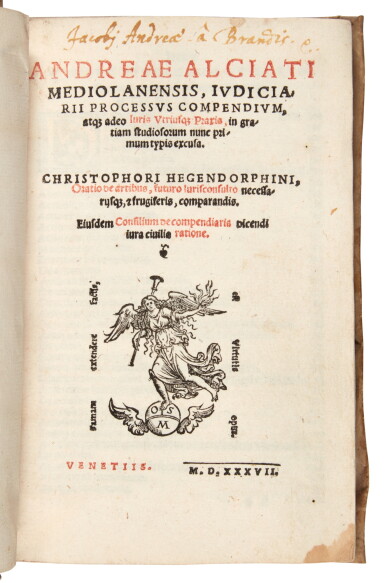 View full screen - View 1 of Lot 1002. Alciati, Iudiciarii processus compendium, Venice, 1537, contemporary limp vellum.