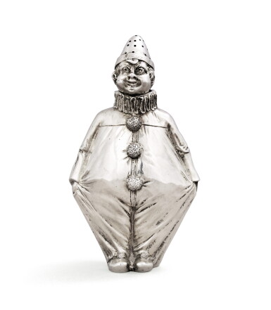 View full screen - View 1 of Lot 11. A Continental silver novelty pepper in the form of a clown, probably Germany, circa 1900, sponsor's mark HF in a lozenge (unidentified), import mark for Chester, 1913.