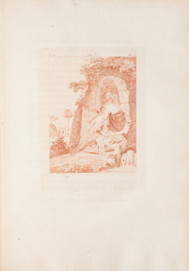 View full screen - View 1 of Lot 496. Les Amours pastorales de Daphnis et de Chloé. 1787. Maroquin rouge aux armes de la duchesse de Berry..