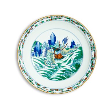 View full screen - View 1 of Lot 35. A fine and rare doucai ‘mythical beast’ dish, Mark and period of Yongzheng.