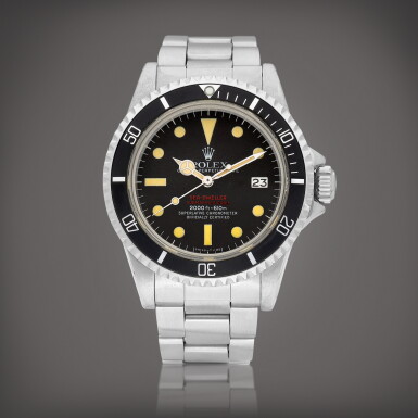 View full screen - View 1 of Lot 2219. Submariner 'Double Red Sea-Dweller', Reference 1665 | A stainless steel wristwatch with date and bracelet, Circa 1975 | 勞力士 | SUBMARINER 'DOUBLE RED SEA-DWELLER' 型號1665 | 精鋼鏈帶腕錶,備日期顯示,約1975年製.