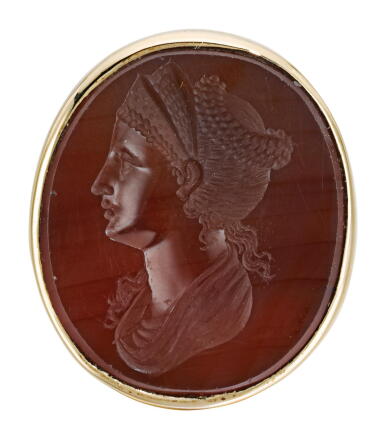 View full screen - View 1 of Lot 91. ITALIAN, PROBABLY EARLY 19TH CENTURY | INTAGLIO WITH A LADY WEARING A TIARA, POSSIBLY FAUSTINA THE ELDER.