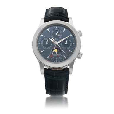 View full screen - View 1 of Lot 904. JAEGER-LECOULTRE | GRANDE MEMOVOX, REF 146.6.95 LIMITED EDITION PLATINUM PERPETUAL CALENDAR WRISTWATCH WITH ALARM, MOON PHASES, LEAP-YEAR AND 24-HOUR INDICATION CIRCA 2010.
