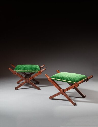 View full screen - View 1 of Lot 31. A pair of Consulate mahogany stools, circa 1800, attributed to Jacob Frères.