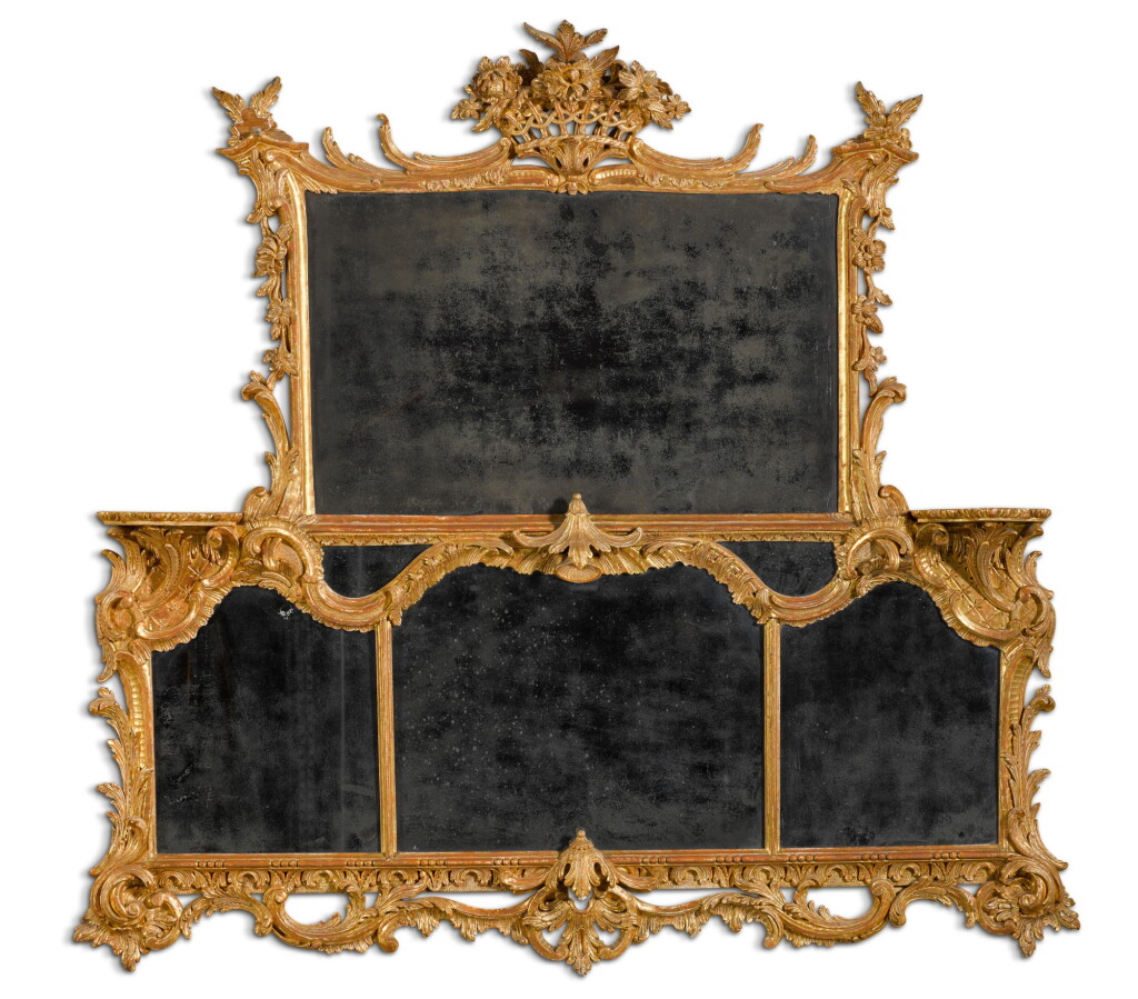 View full screen - View 1 of Lot 68. A George II carved giltwood overmantel mirror, circa 1755-60.