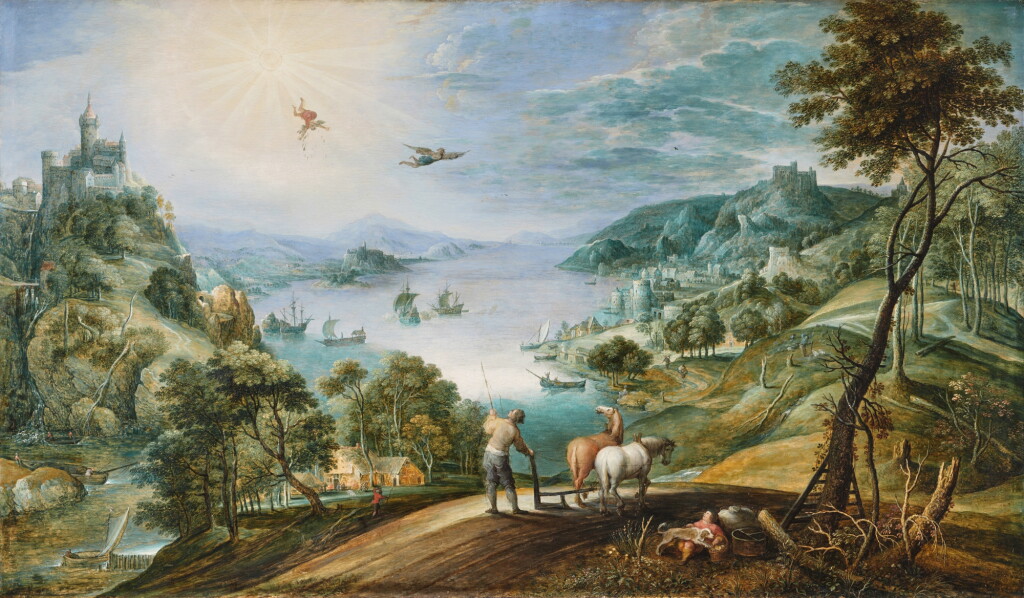 View full screen - View 1 of Lot 31. Panoramic Landscape with the Fall of Icarus.