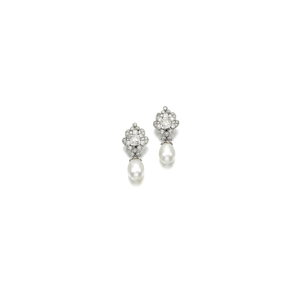 View full screen - View 1 of Lot 274. PAIR OF NATURAL PEARL AND DIAMOND EARRINGS, ATTRIBUTED TO CARTIER, 1930S.