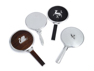 View full screen - View 1 of Lot 398. FOUR DANISH SILVER AND SILVER-INLAID HAND MIRRORS, GEORG JENSEN SILVERSMITHY, COPENHAGEN, 20TH CENTURY.