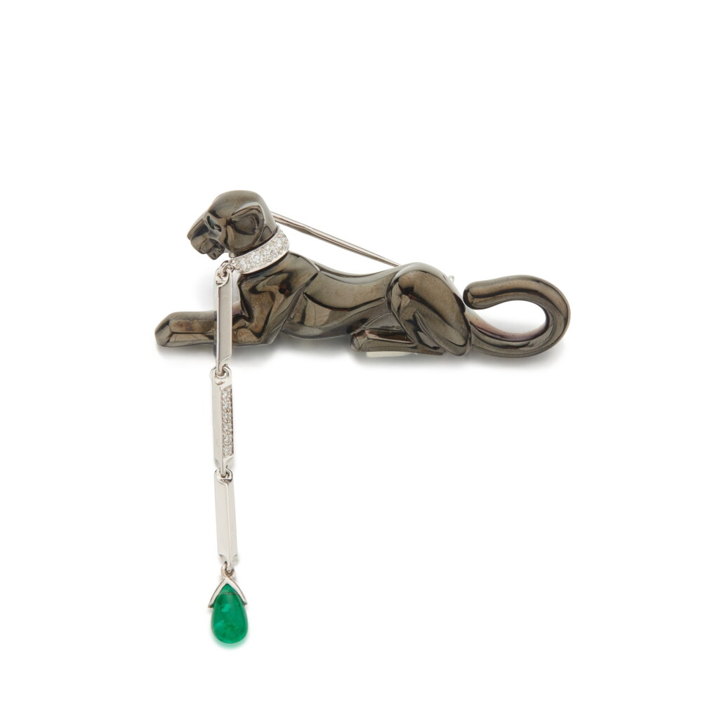 View full screen - View 1 of Lot 108. Gold, Emerald and Diamond 'Panthère' Brooch, France.