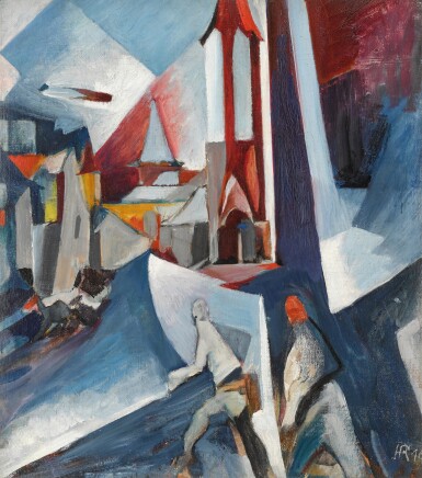 View full screen - View 1 of Lot 159. Bunte Stadt mit Zeppelin (Colourful City with a Zeppelin).