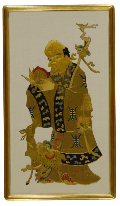 View full screen - View 1 of Lot 50. A large 'Shoulao and deer' silk embroidery, Late Ming / early Qing dynasty.