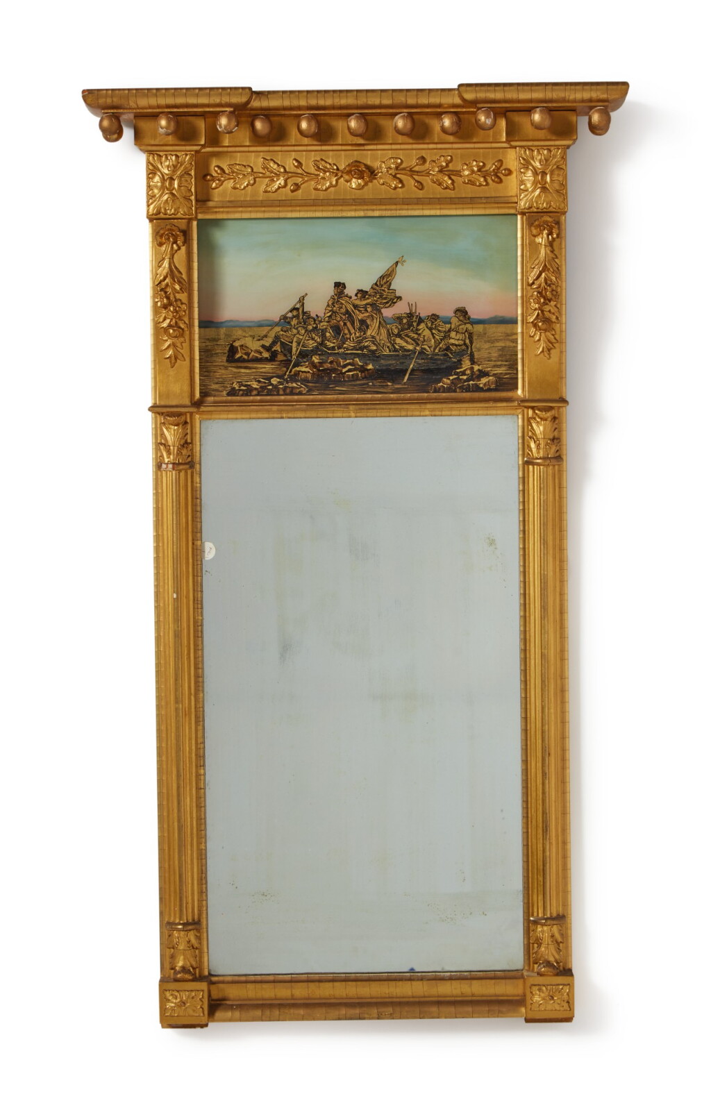 View full screen - View 1 of Lot 79. Federal Giltwood and Eglomise Paneled Looking Glass, New York, circa 1815.