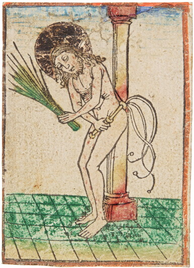 View full screen - View 1 of Lot 18. GERMAN SCHOOL, 15TH CENTURY | THE MAN OF SORROWS, FULL FIGURE (WITH THE COLUMN) (SCH., VOL. II, NO. 899).