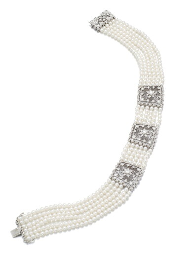 View full screen - View 1 of Lot 117. GIANMARIA BUCCELLATI | CULTURED PEARL AND DIAMOND CHOKER.
