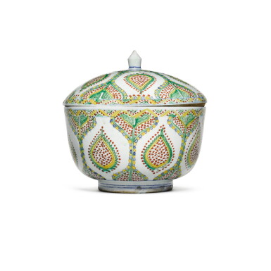 View full screen - View 1 of Lot 89. A large Kütahya polychrome pottery lidded bowl, Turkey, 18th century.