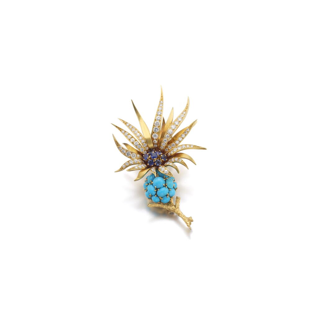 View full screen - View 1 of Lot 7. GEM SET AND DIAMOND BROOCH, STERLÉ.