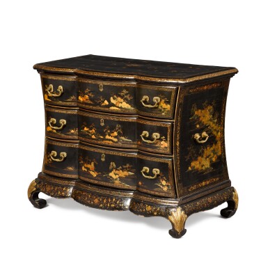 View full screen - View 1 of Lot 59. A Chinese export black gilt and polychrome lacquer commode, mid-18th century.